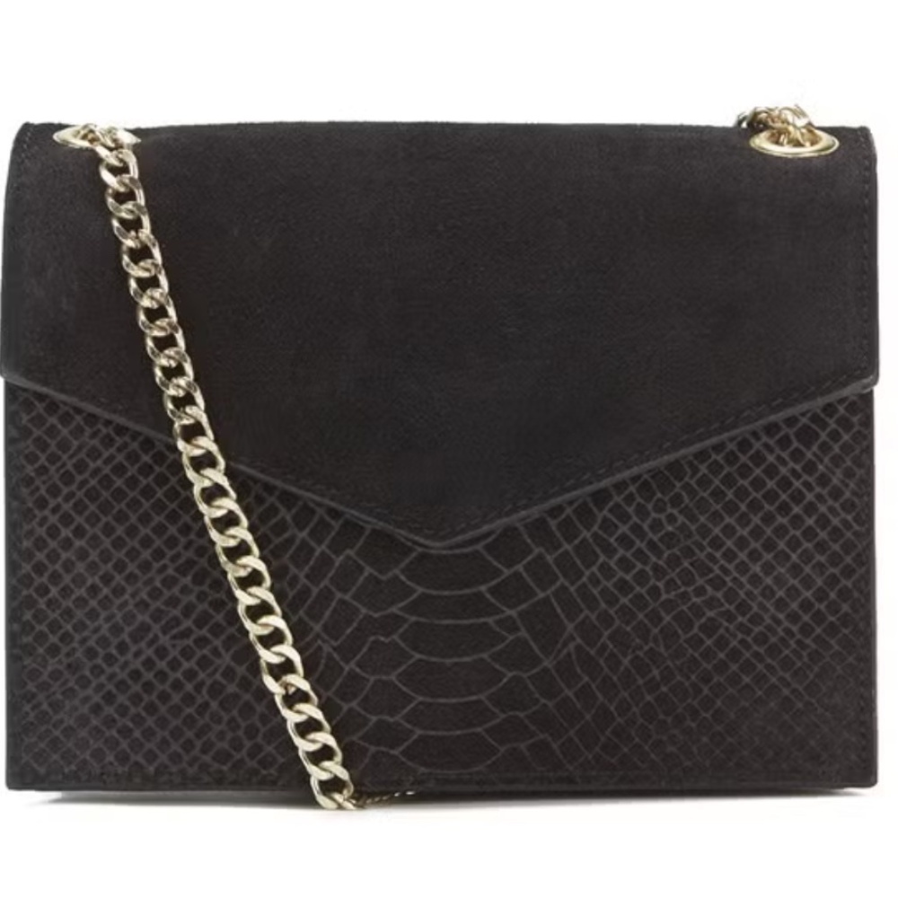 RARE Maison Scotch & Soda Chic Black Suede Bag Gold Chain Bikercore